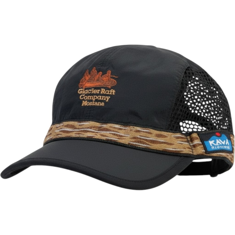 KAVU Nylon Mesh Strapcap Small Black Brown Made in USA Vintage